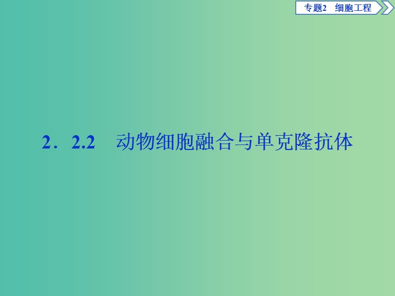 2019年春高中生物 专题2 细胞工程 2.2 动物细胞工程 2.2.2 动物细胞融合与单克隆抗体课件 新人教版选修3.ppt_第1页