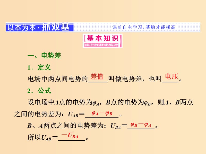 2018-2019学年高中物理 第一章 第5节 电势差课件 新人教版选修3-1.ppt_第2页