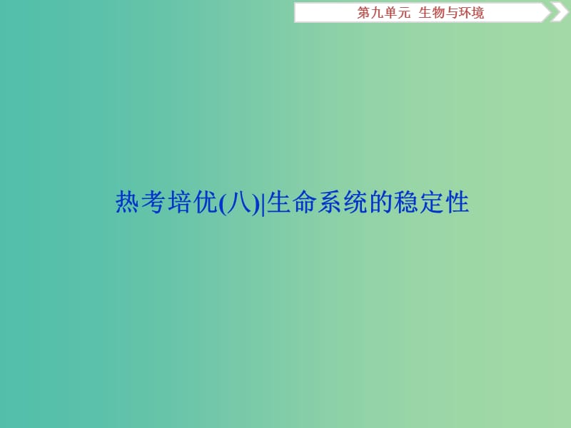 2019届高考生物一轮复习 第九单元 生物与环境 热考培优（八）生命系统的稳定性课件.ppt_第1页