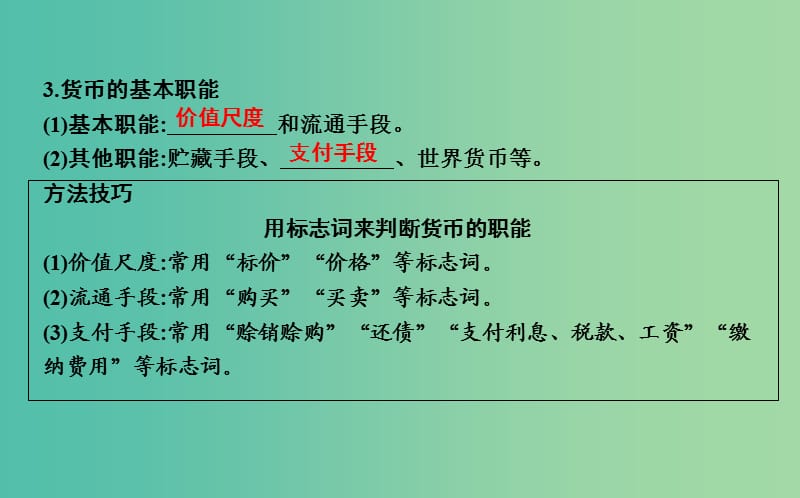 2019届高考政治第一轮复习第一单元生活与消费第一课神奇的货币课件新人教版必修1 .ppt_第3页