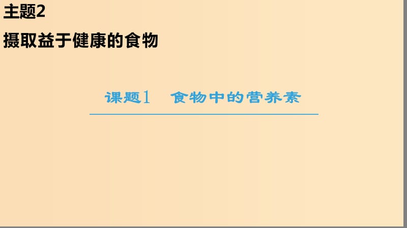 2018-2019学年高中化学 主题2 摄取益于健康的食物 课题1 食物中的营养素课件 鲁科版选修1 .ppt_第1页