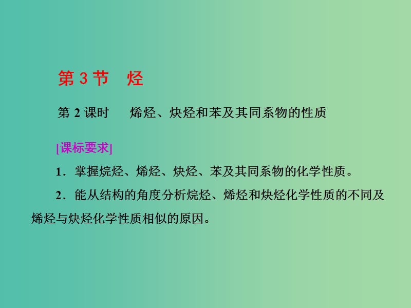 2019年高中化学 第1章 有机化合物的结构与性质 第3节 烃 第2课时 烯烃、炔烃和苯及其同系物的性质课件 鲁科版选修5.ppt_第1页