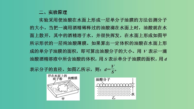 2019高中物理 第一章 第2节 学生实验：用油膜法估测油酸分子的大小课件 教科选修3-3.ppt_第2页