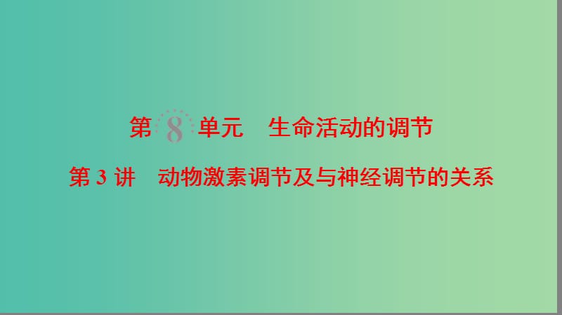 高考生物一轮复习第8单元生命活动的调节第3讲动物激素调节及与神经调节的关系课件.ppt_第1页