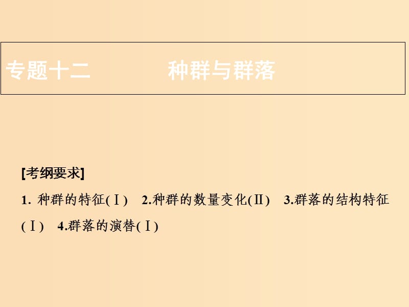 2018版高考生物二輪復(fù)習(xí) 第一部分 專題十二 種群與群落課件 新人教版.ppt_第1頁