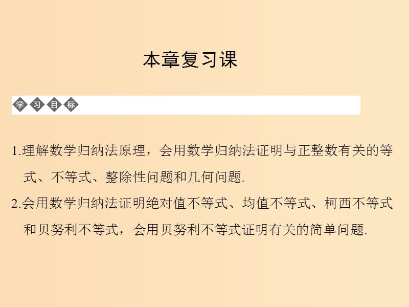 2018-2019学年高中数学 第三章 数学归纳法与贝努利不等式 本章复习课课件 新人教B版选修4-5.ppt_第1页