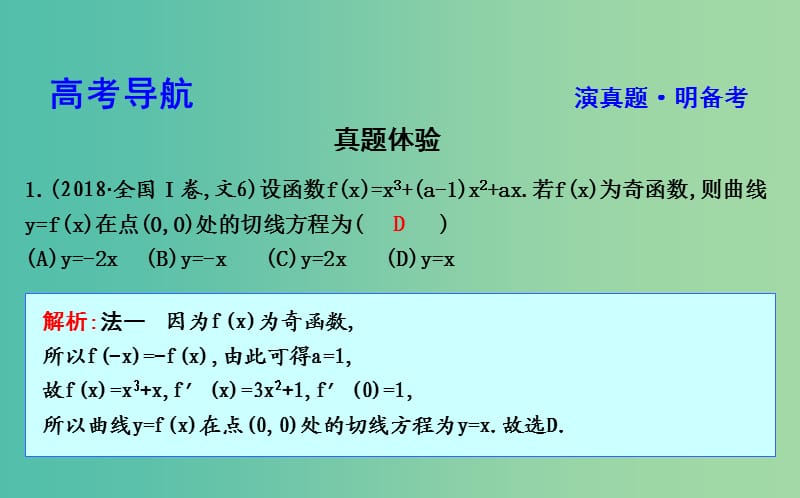 2019届高考数学二轮复习 第一篇 专题二 函数与导数 第2讲 导数的简单应用课件 文.ppt_第3页