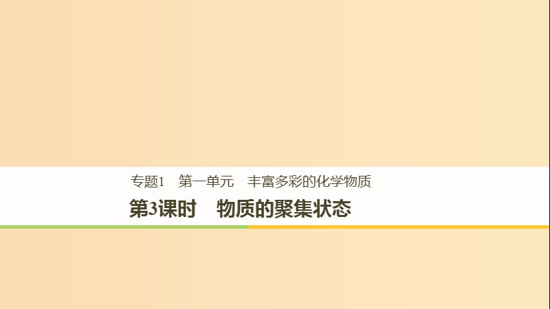 2018高中化学 专题1 化学家眼中的物质世界 第一单元 丰富多彩的化学物质 第3课时 物质的聚集状态课件 苏教版必修1.ppt_第1页