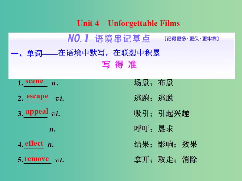 高考英语一轮复习Unit4UnforgettableFilms课件重庆大学版.ppt_第1页