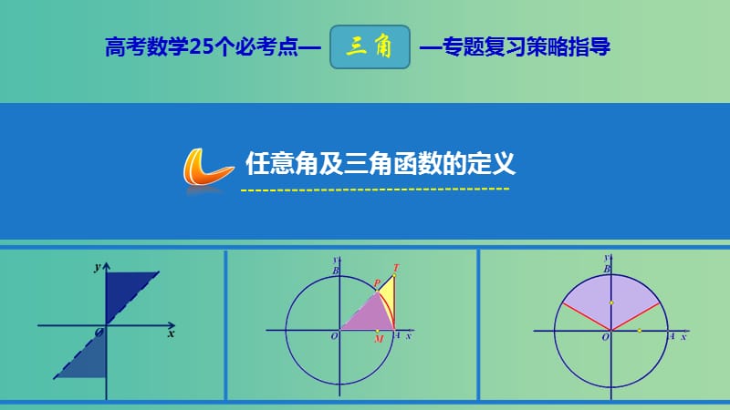 2019年高考数学 25个必考点 专题05 任意角及三角函数的定义课件.ppt_第1页