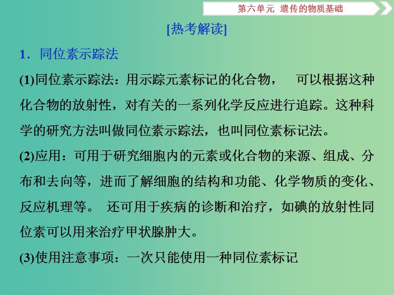 2019届高考生物一轮复习 第六单元 遗传的物质基础 热考培优（五）同位素示踪与荧光标记技术课件.ppt_第2页