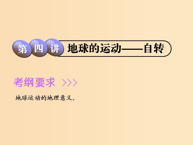 2019版高考地理一轮复习 第1部分 自然地理 第一章 宇宙中的地球（含地球和地图）第四讲 地球的运动——自转课件 中图版.ppt_第1页