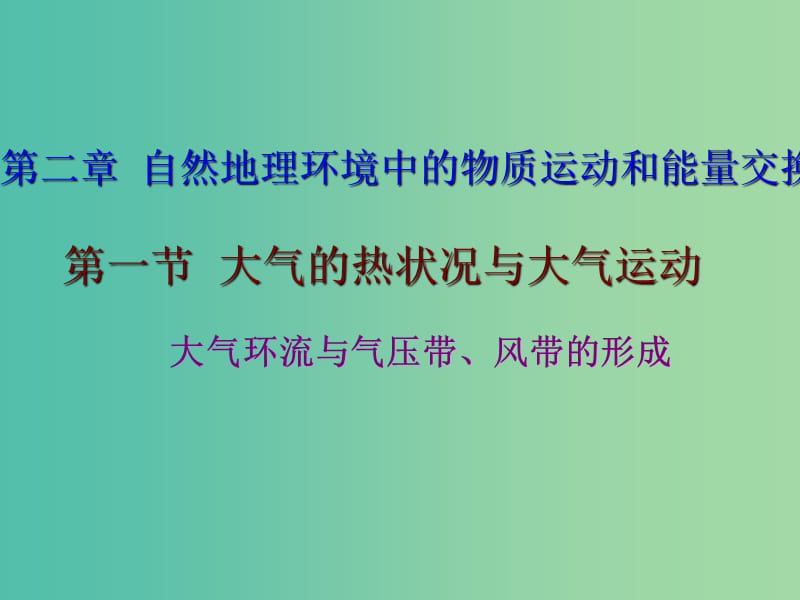 江西省吉安縣第三中學(xué)高中地理 第二章 自然地理環(huán)境中的物質(zhì)運動和能量交換 2.1 大氣環(huán)流與氣壓帶、風(fēng)帶的形成課件 中圖版必修1.ppt_第1頁