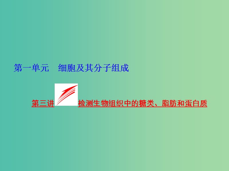 高考生物一轮复习 第一单元 第3讲 检测生物组织中的糖类、脂肪和蛋白质课件 新人教版必修1.ppt_第1页