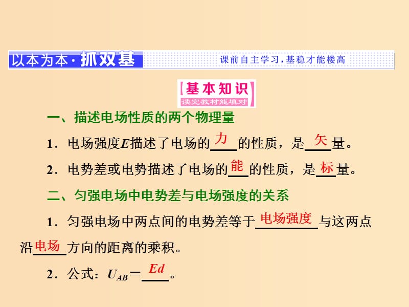 2018-2019学年高中物理 第一章 第6节 电势差与电场强度的关系课件 新人教版选修3-1.ppt_第2页