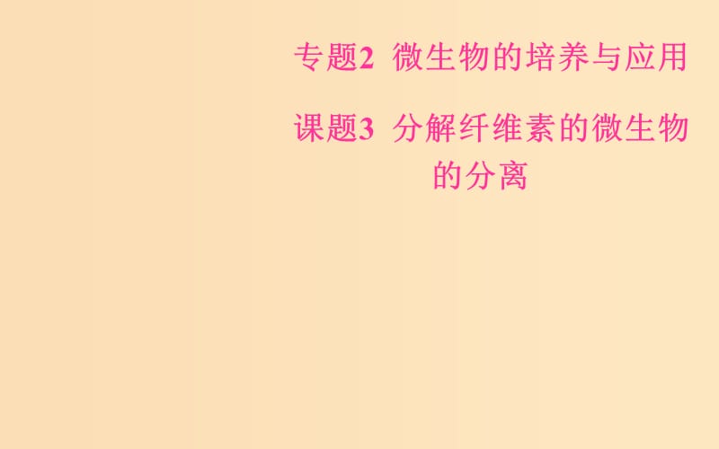 2018-2019學年高中生物 專題2 微生物的培養(yǎng)與應(yīng)用 課題3 分解纖維素的微生物的分離課件 新人教版選修1 .ppt_第1頁