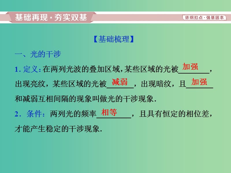 2019届高考物理一轮复习 第十四章 机械振动与机械波 光 电磁波与相对论 第四节 光的波动性 电磁波课件 新人教版.ppt_第2页