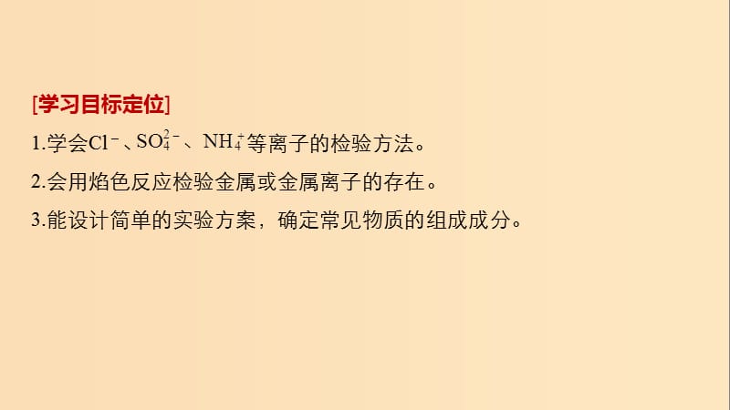 2018高中化学 专题1 化学家眼中的物质世界 第二单元 研究物质的实验方法 第2课时 常见物质的检验课件 苏教版必修1.ppt_第2页