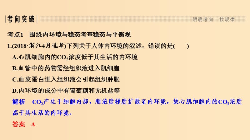 2019版高考生物总复习 第二部分 选择题必考五大专题 专题五 生命活动的调节 第10讲 内环境与稳态、体液调节课件.ppt_第3页