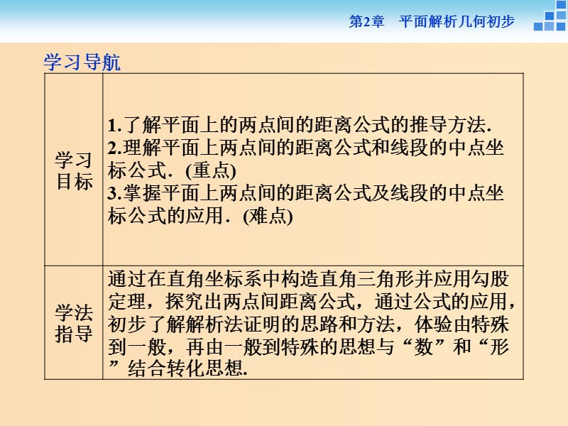 2018-2019学年高中数学第2章平面解析几何初步2.1直线与方程2.1.5平面上两点间的距离课件苏教版必修2 .ppt_第2页