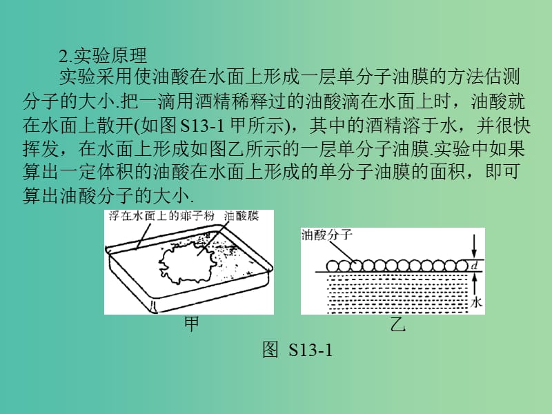 2019版高考物理一轮复习 实验十三 用油膜法估测分子的大小课件.ppt_第3页