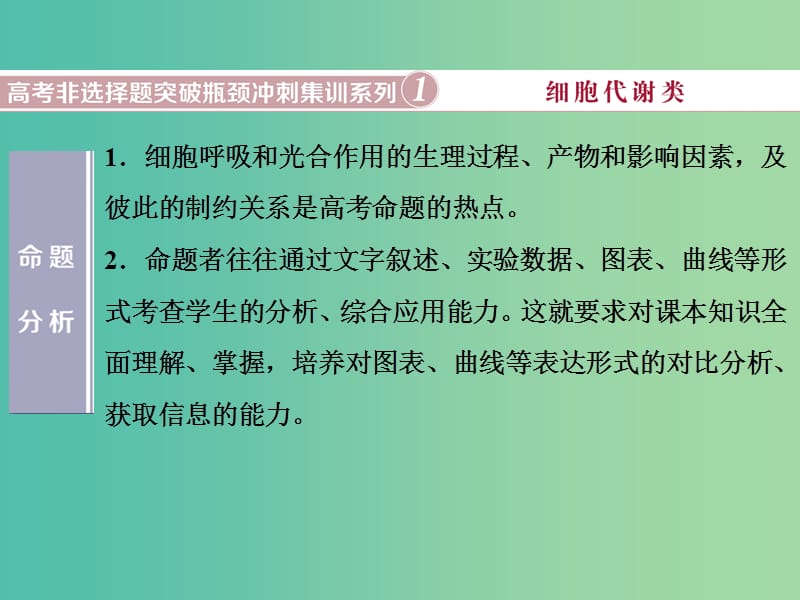 2019届高考生物一轮复习 第三单元 细胞的能量供应和利用 高考非选择题突破瓶颈冲刺集训系列1课件.ppt_第1页