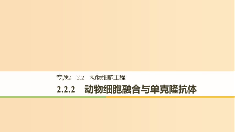 2018-2019学年高中生物专题2细胞工程2.2动物细胞工程2.2.2动物细胞融合与单克鹿体课件新人教版选修.ppt_第1页