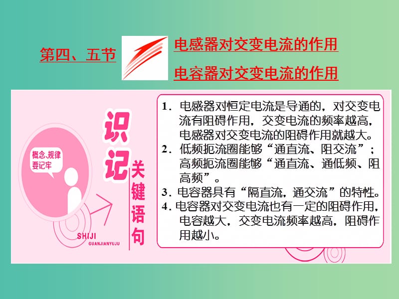 2019年高中物理第二章交变电流第四五节电感器对交变电流的作用电容器对交变电流的作用课件粤教版选修3 .ppt_第1页