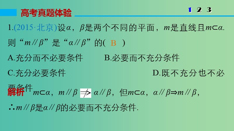 高考数学大二轮总复习 增分策略 专题五 立体几何与空间向量 第2讲 空间中的平行与垂直课件.ppt_第3页