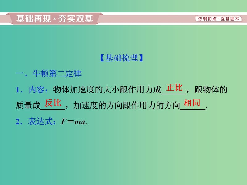 2019届高考物理一轮复习 第三章 牛顿运动定律 第二节 牛顿第二定律 两类动力学问题课件 新人教版.ppt_第2页