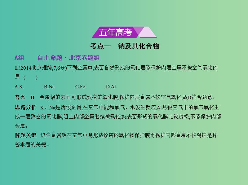 北京市2019版高考化学 专题十二 钠、铝及其化合物课件.ppt_第2页