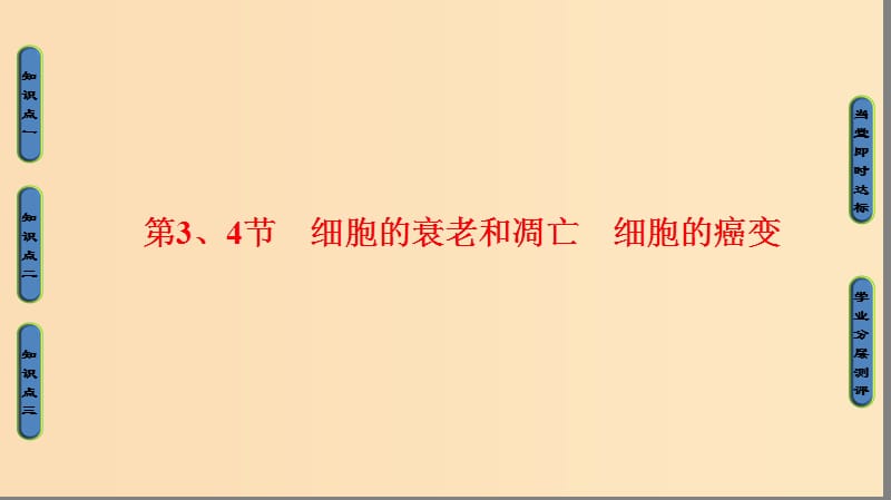 2018版高中生物 第六章 細(xì)胞的生命歷程 第3、4節(jié) 細(xì)胞的衰老和凋亡 細(xì)胞的癌變課件 新人教版必修1.ppt_第1頁