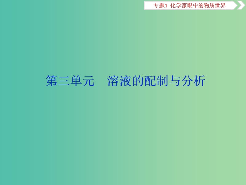 2019届高考化学总复习 专题1 化学家眼中的物质世界 第三单元 溶液的配制与分析课件 苏教版.ppt_第1页