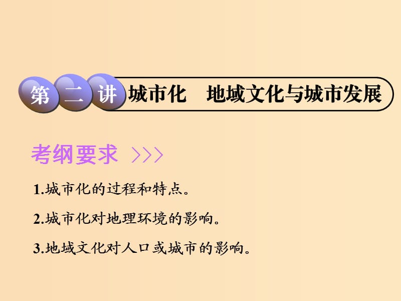 2019版高考地理一轮复习 第2部分 人文地理 第六章 城市的空间结构与城市化 第二讲 城市化 地域文化与城市发展课件 中图版.ppt_第1页