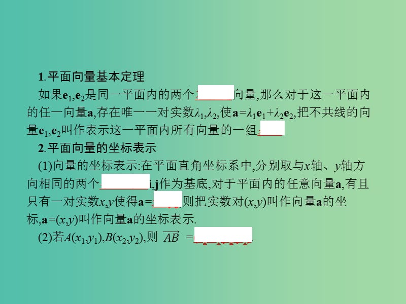 高考数学一轮复习 第五章 平面向量 5.2 平面向量基本定理及向量的坐标表示课件 文 北师大版.ppt_第3页