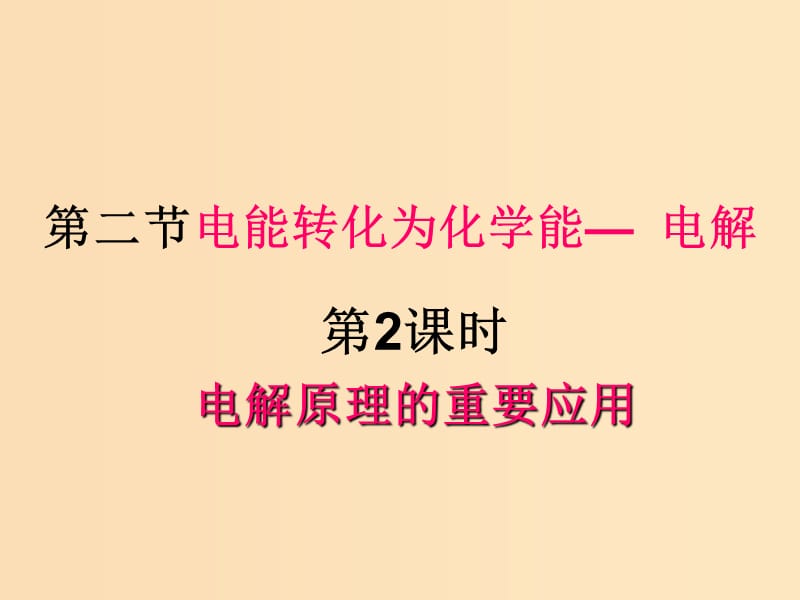 2018年高中化學(xué) 第1章 化學(xué)反應(yīng)與能量轉(zhuǎn)化 1.2 電能轉(zhuǎn)化為化學(xué)能——電解 第2課時(shí)課件2 魯科版選修4.ppt_第1頁