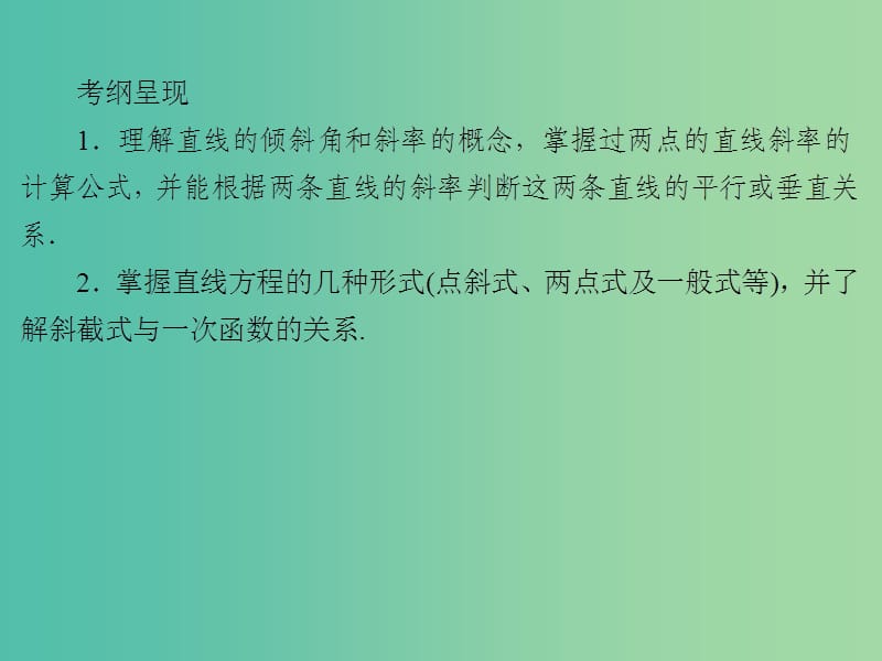 2020届高考数学一轮复习 第9章 平面解析几何 第39节 直线的方程课件 文.ppt_第2页