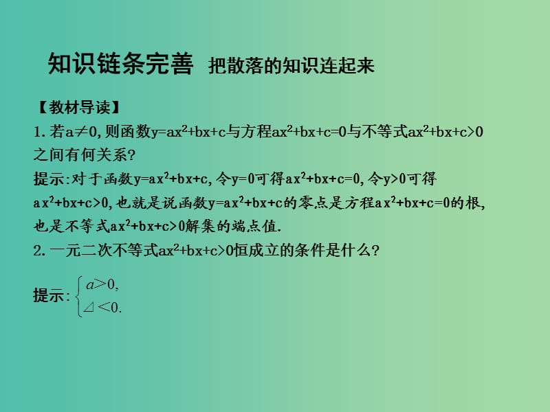 高考数学一轮复习 必考部分 第六篇 不等式 第2节 一元二次不等式课件 文 北师大版.ppt_第3页