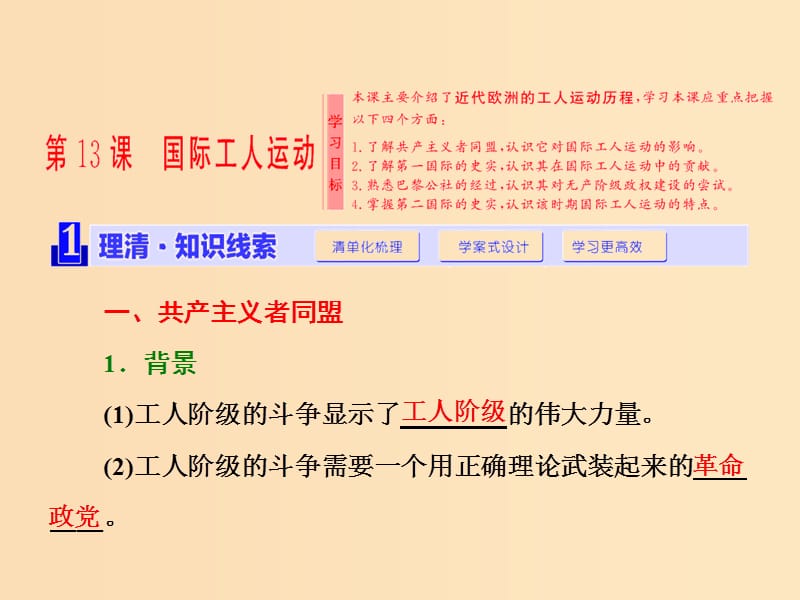 2018-2019学年高中历史 第四单元 “从来就没有救世主” 第13课 国际工人运动课件 岳麓版选修2.ppt_第1页