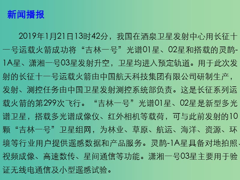 2019高考政治总复习 时政热点 一箭四星-长征十一号运载火箭成功发射课件.ppt_第3页