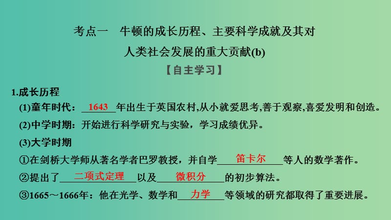 浙江专用2018-2019学年高中历史第六单元杰出的科学家第2课时近代科学之父牛顿课件新人教版选修.ppt_第2页