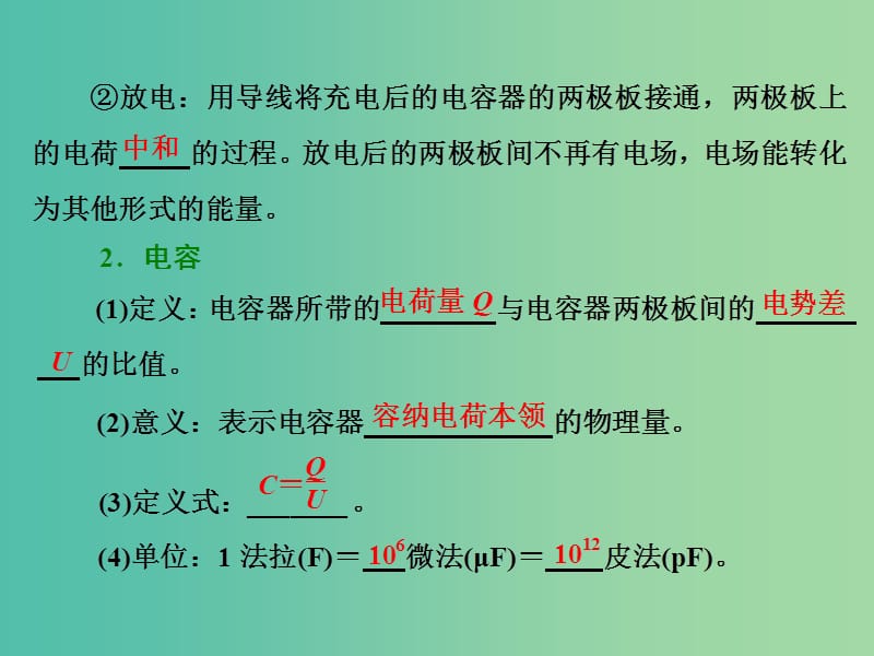 高考物理总复习 第六章 第3节 电容器 带电粒子在电场中的运动课件.ppt_第2页