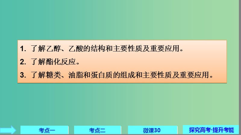 2019高考化学大一轮复习 第九章 有机化合物 第32讲 生活中两种常见的有机物基本营养物质课件 鲁科版.ppt_第2页