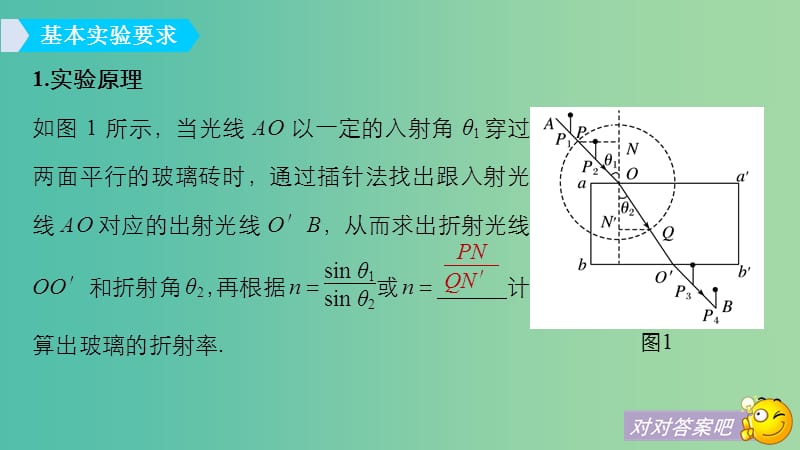 2019年度高考物理一轮复习 第十四章 机械振动与机械波 光 电磁波与相对论 实验十五 测定玻璃的折射率课件.ppt_第3页