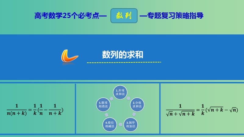 2019年高考数学 25个必考点 专题13 数列的求和课件.ppt_第1页