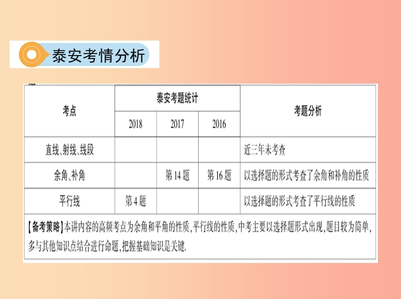 中考数学 第一部分 基础知识过关 第四章 图形的初步认识与三角形 第13讲 线段、角、相交线与平行线课件.ppt_第3页