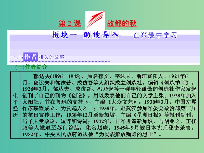 2019年高中語文 第一單元 第2課 故都的秋課件 新人教必修2.ppt_第1頁