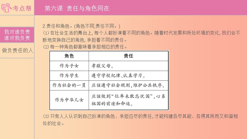 安徽省2019年中考道德与法治总复习 八上 第三单元 责任与角色同在（含最新预测题）课件.ppt_第2页