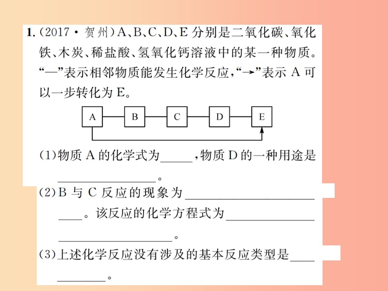 广西专版2019年中考化学总复习中考6大题型轻松搞定题型复习二推断题之一给定物质提示物质型课件.ppt_第3页