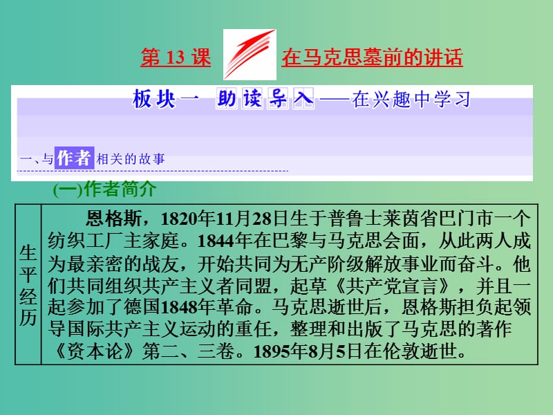 2019年高中語文 第四單元 第13課 在馬克思墓前的講話課件 新人教必修2.ppt_第1頁